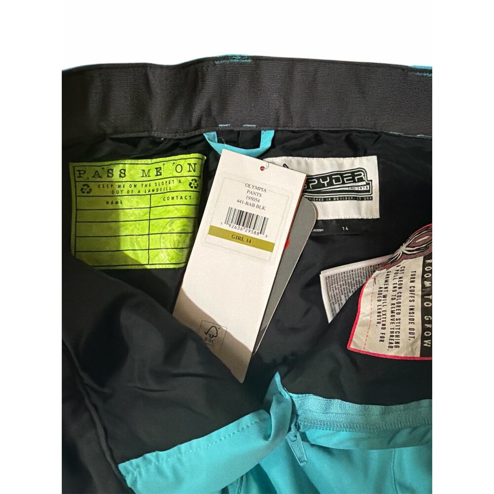 Spyder Olympia Ski Insulated Pants Bahama Blue Youth Girl Size 14 - Picture 3 of 3